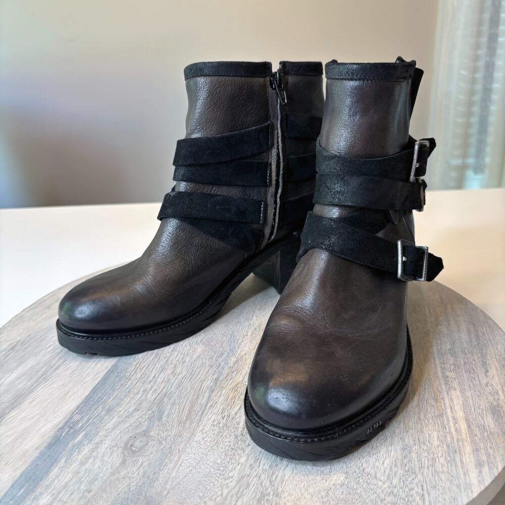 FreeBird by Steven Bond Black Leather Buckle Ankle Moto Boots EU Sz 38 US Size 9
